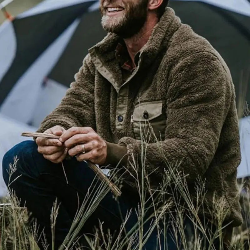 2025 Men's Coat Jacket Winter Warm Plush Pullover Men Fleece Outerwear Turndown Collar Coat Streetwear Chaqueta De Los Hombres