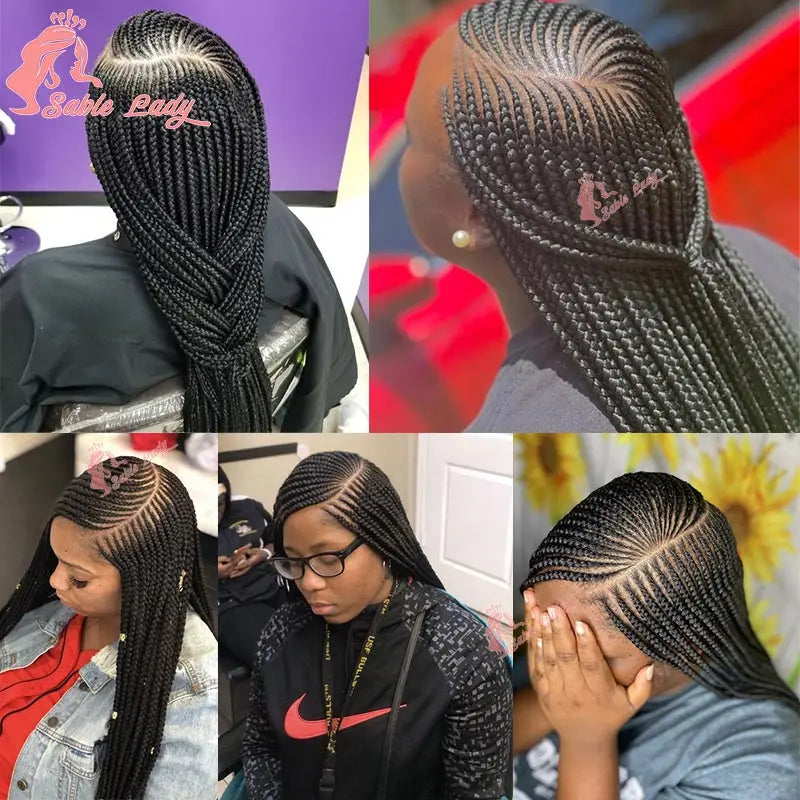 Faux Locs Crochet Cornrow Braided Wig Synthetic Full Lace Knotless Box Braids Wig Side Part Lace Wig Box Braided Wig for Women