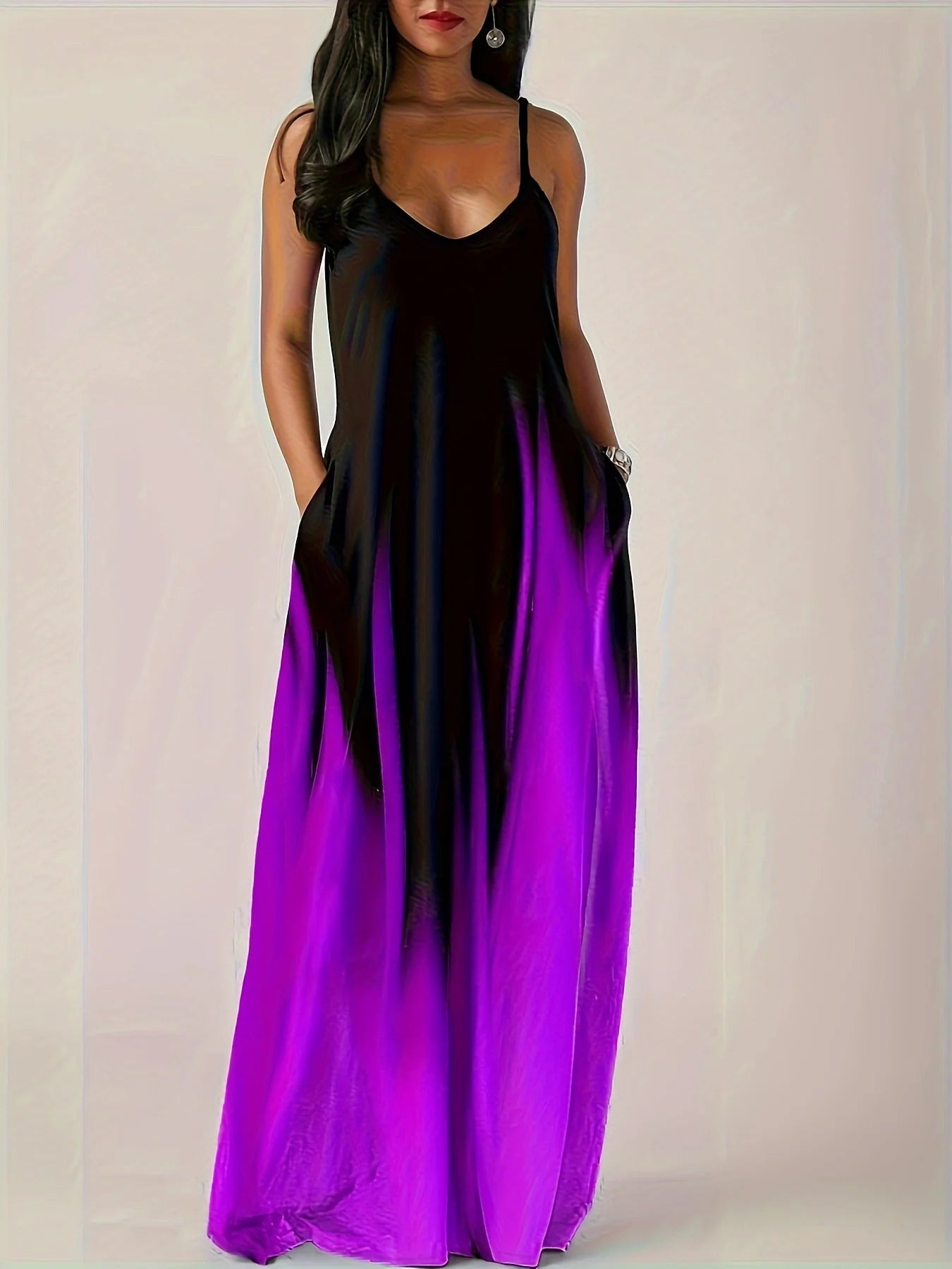 Plus size Summer cool style camisole long dress abstract fashion print temperament street dress