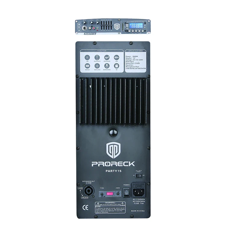 PRORECK Party 15 Portable 15-Inch 2000 Watt 2-Way Powered PA Speaker System Combo Set with Bluetooth/USB/SD Card Reader/FM Radio