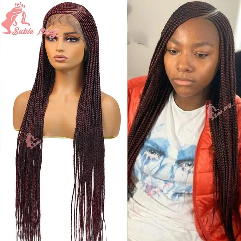 Faux Locs Crochet Cornrow Braided Wig Synthetic Full Lace Knotless Box Braids Wig Side Part Lace Wig Box Braided Wig for Women