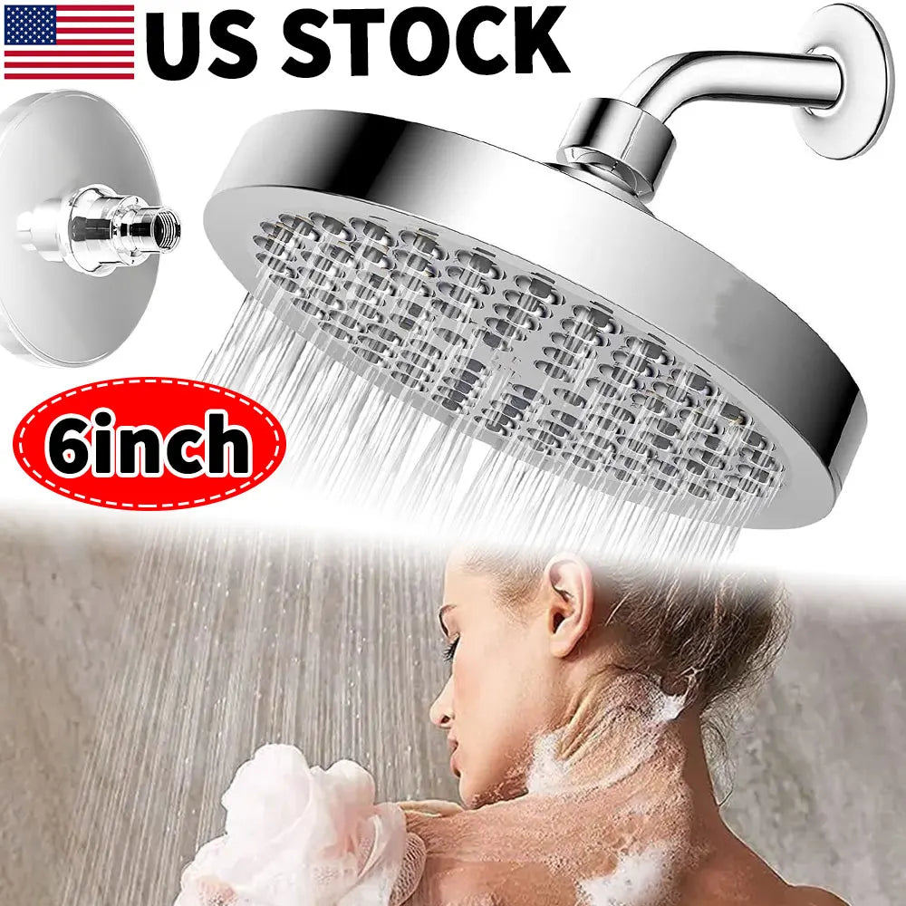 New 6 inches High Pressure Rain Shower Head with Arm 1min Installation Polished Chrome Rainfall Showerhead Anti-Clogging Nozzles
