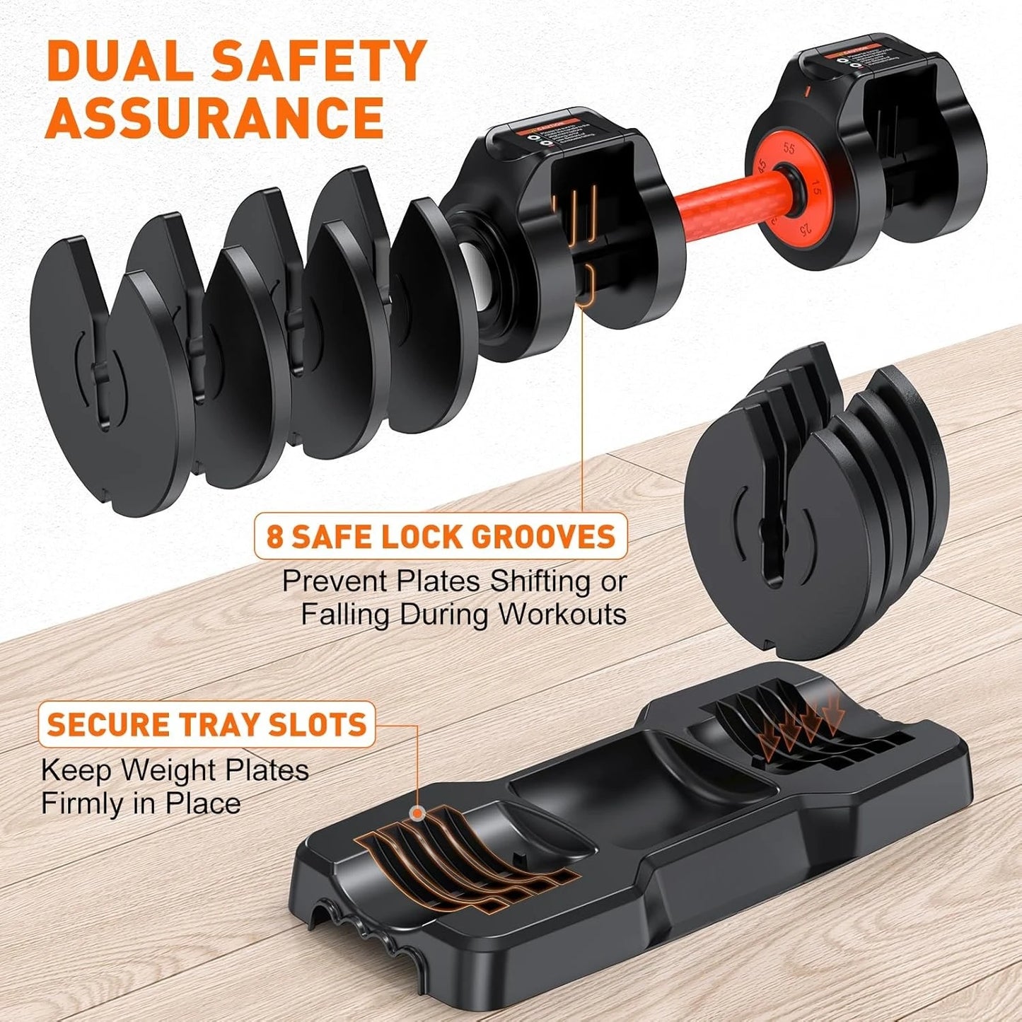 Adjustable Dumbbells Set, 25lbs/55lbs Dumbbell with Anti-Slip Handle, Quick Adjust 5-in-1 Weights Set, Compact Home