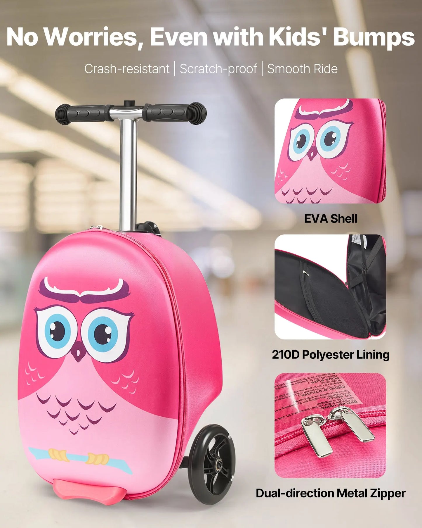 Ride-on Luggage 20-inch Kids Scooter Suitcase With Flash Wheels Pink