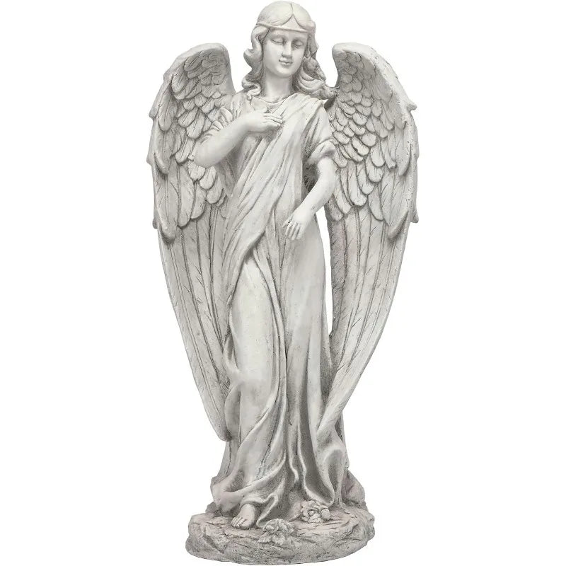 Alpine Corporation 31" Tall Indoor/Outdoor Angel Statue Yard Art Decoration, Light Gray