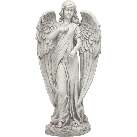 Alpine Corporation 31" Tall Indoor/Outdoor Angel Statue Yard Art Decoration, Light Gray