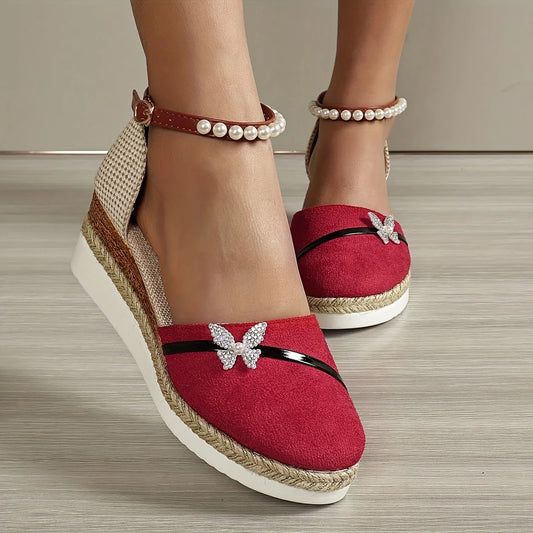 Women'S Sandals Summer 2024 Women'S Wedge Casual Sandals Butterfly Pearl Fashion Casual Shoes Sandals Women Dressy Summer