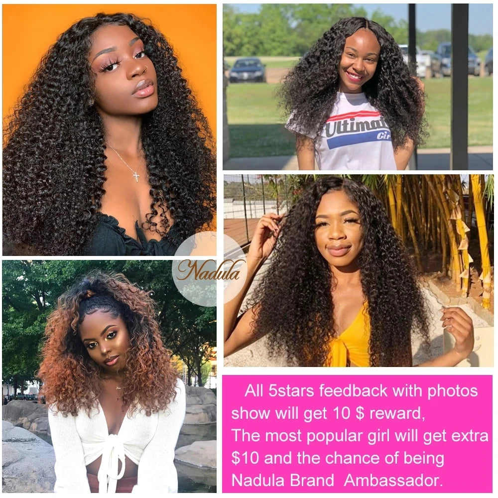 Nadula Hair Brazilian Curly Hair Weave 3 Bundles/4PCS Brazilian Hair Bundles Deal Curly Virgin Human Hair Extensions 8-26inch