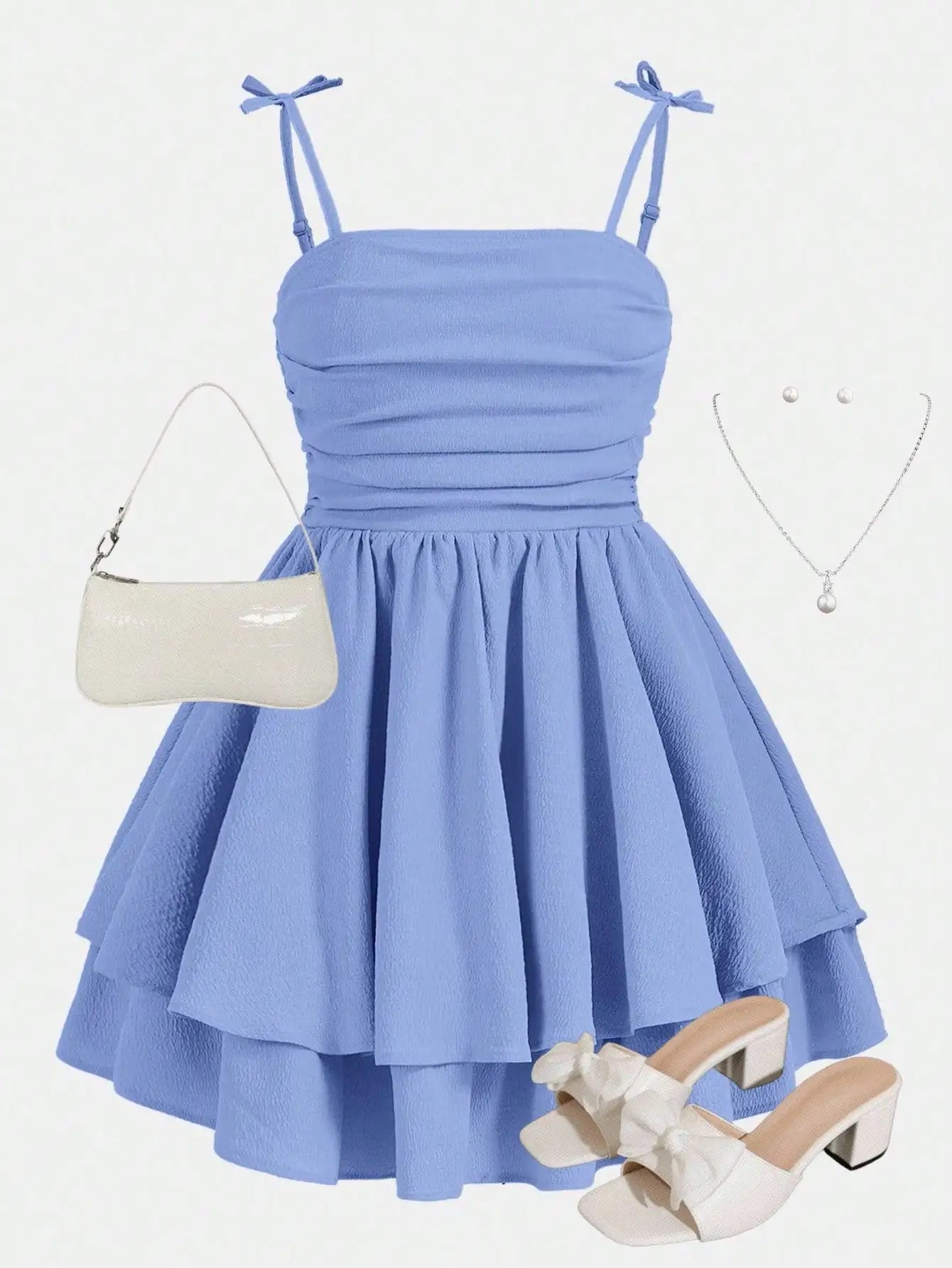 Mint Green Ruched Strap Dress with Tiered Skirt for Teen Girls