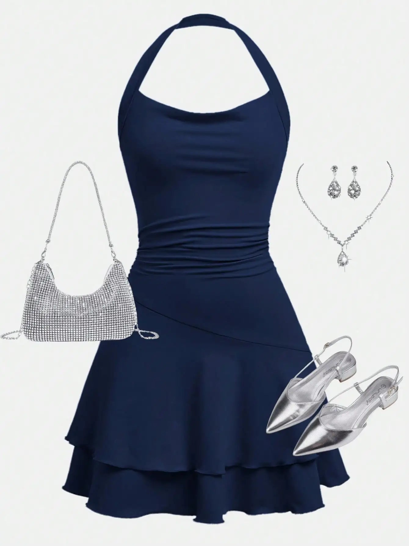 Pink Halter Neck Ruffle Hem Skater Dress for Teen Girls