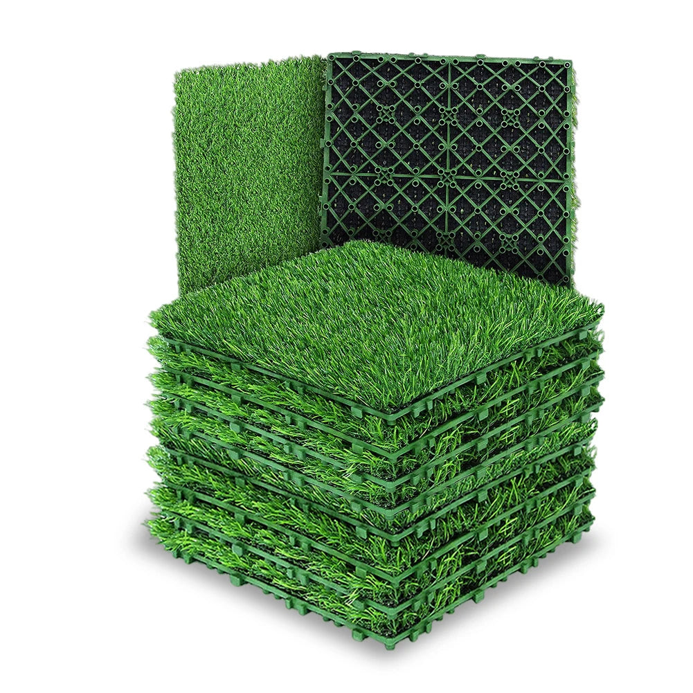 10 Pcs 12 Inchx12 Inch Square Artificial Grass Mat Interlocking Fake Grass Deck Turf Tiles Flooring Decor Pad for Indoor Outdoor