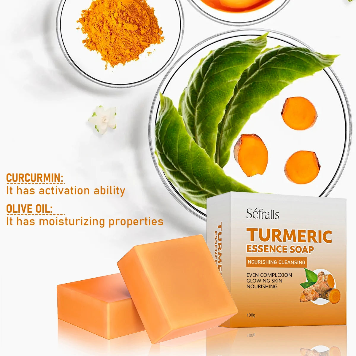 Séfralls Turmeric Handmade Soap100g*3PCS Plant Extract for Removing Mites, Cleansing Cuticle Dirt, Smooth Skin, Facial Cleansing