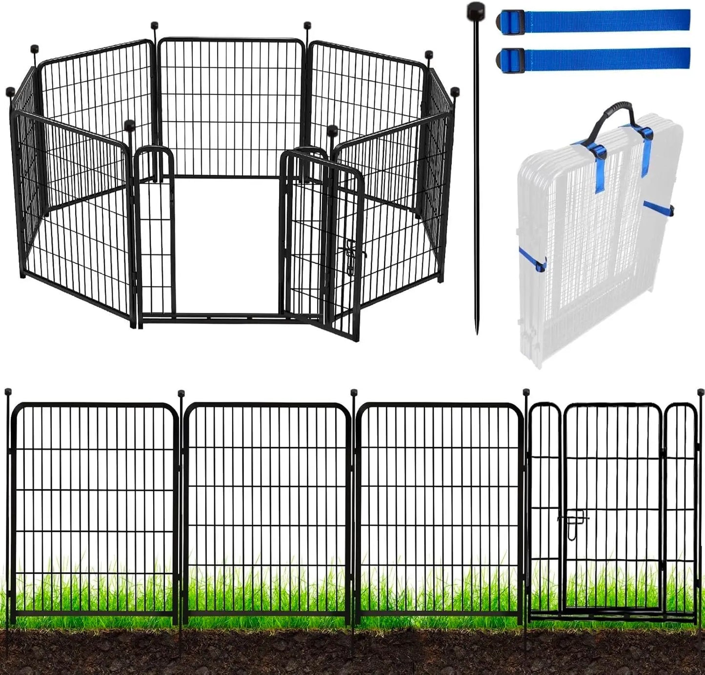 Tall Garden Fence, 48 in(H) 10 Panels Heavy Duty Iron Metal Animal Barrier Fence, Indoor or Outdoor Dog Playpen,