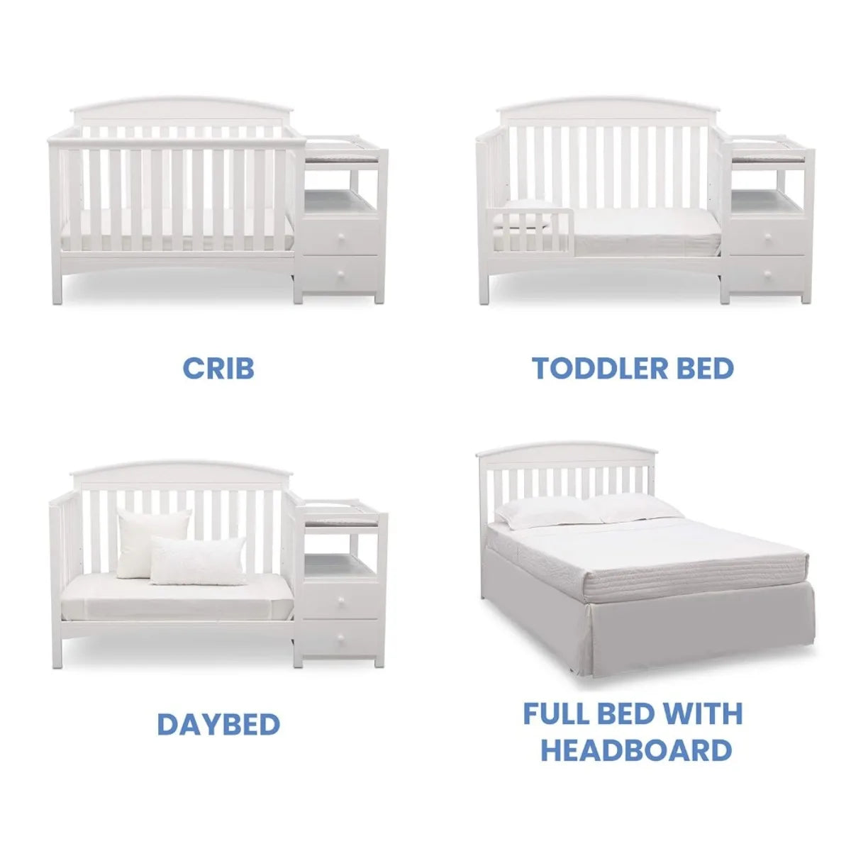 Convertible Crib & Changer Combo  White, 3-in-1 Baby Nursery Set for Newborns to Toddlers