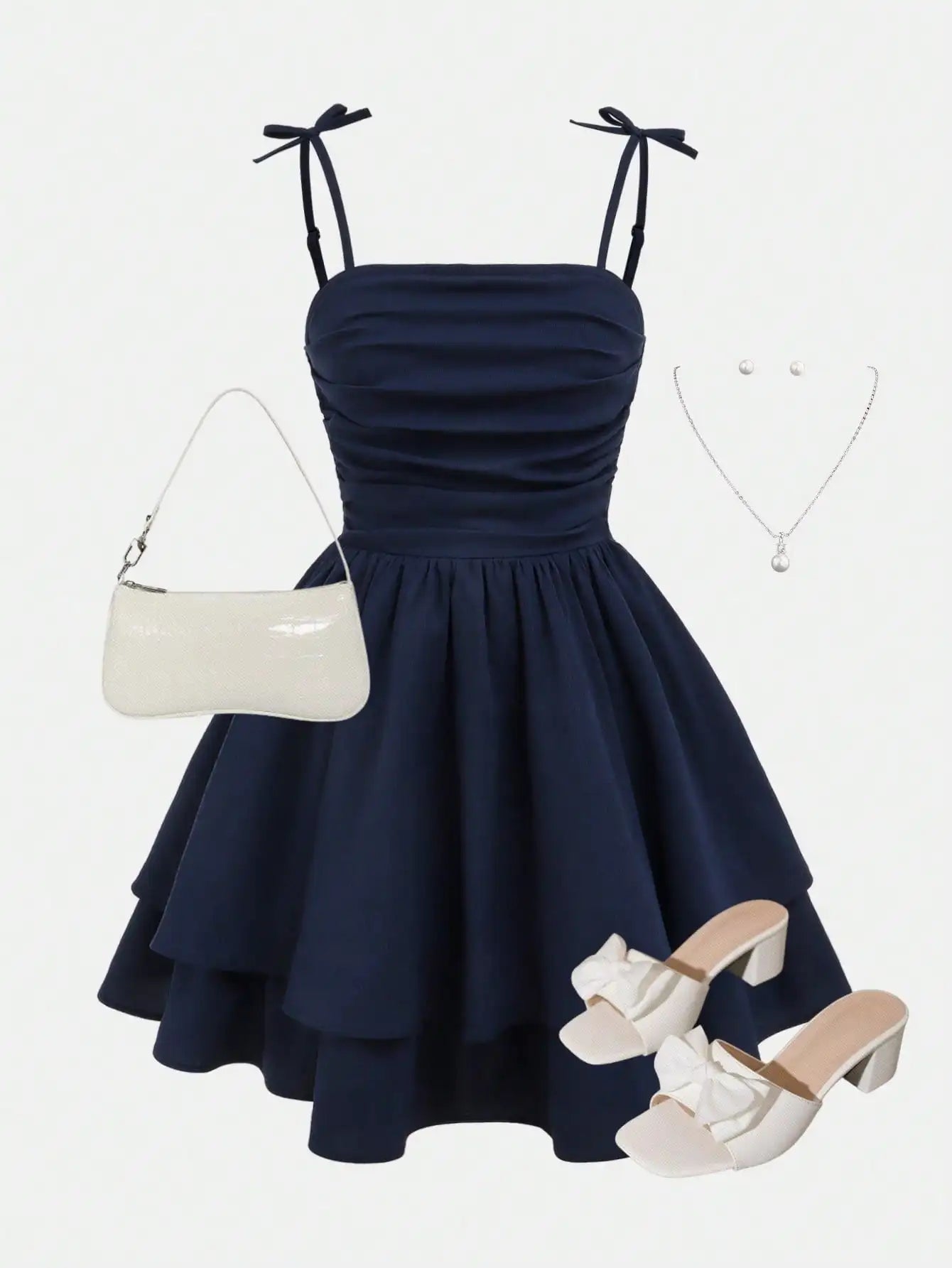Mint Green Ruched Strap Dress with Tiered Skirt for Teen Girls