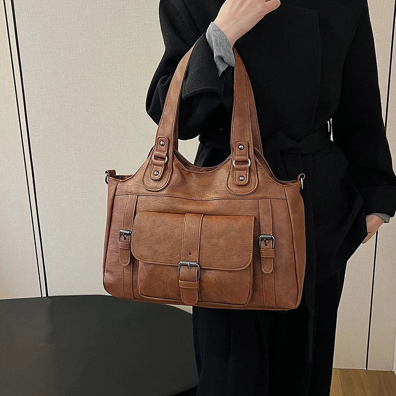 Luxury Shoulder Bag for Women Causal Tote Handbags Female PU Leather Tote Bag Ladies Designer Commuter Crossbody Messenger Bag