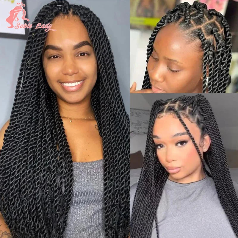 Long 36“ Synthetic Full Lace Wigs Twist Box Braided Wigs Lace Front Wig Knotless Braids Wig Black Women Cornrow Box Braided Wigs