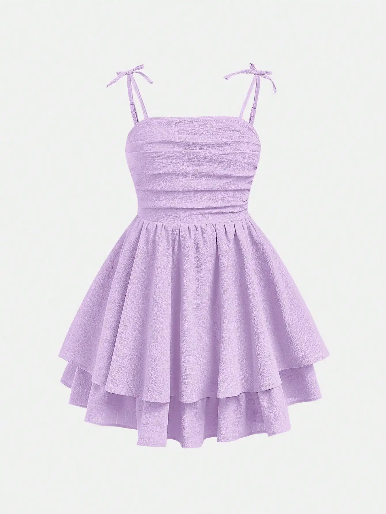Mint Green Ruched Strap Dress with Tiered Skirt for Teen Girls