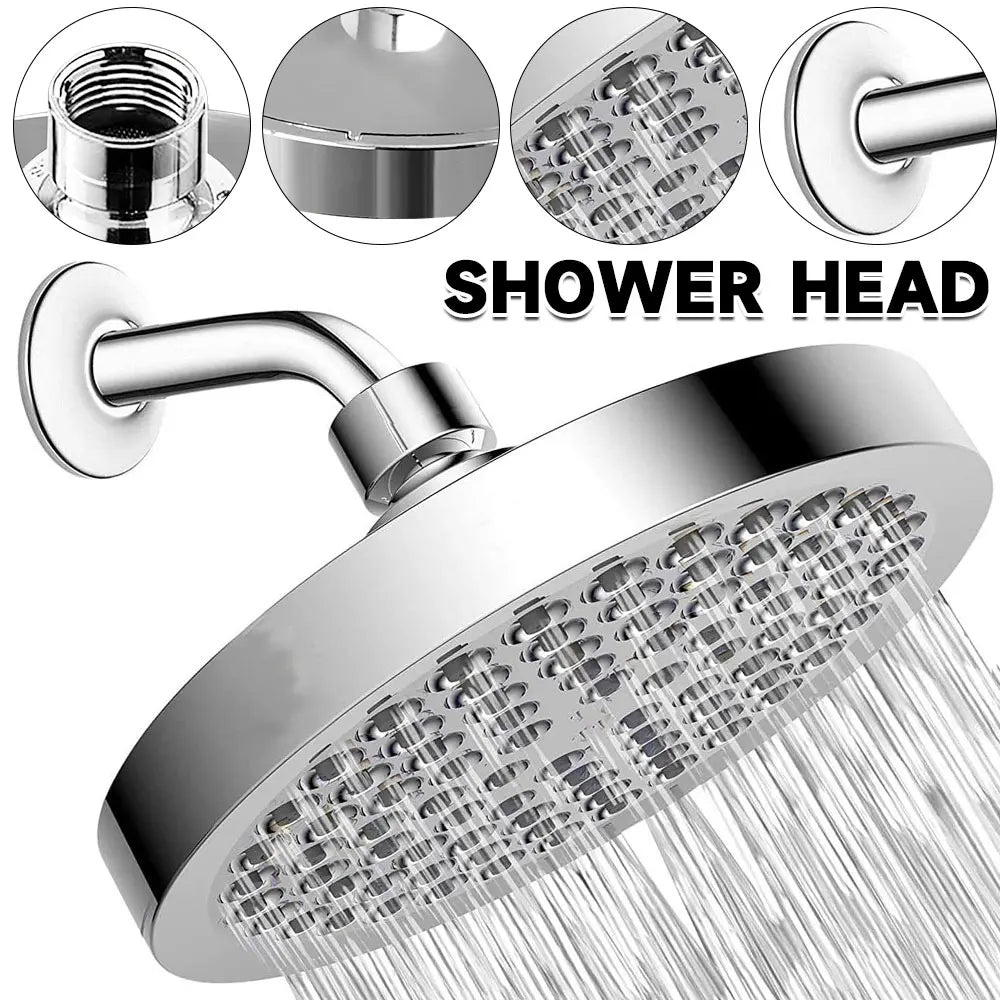 New 6 inches High Pressure Rain Shower Head with Arm 1min Installation Polished Chrome Rainfall Showerhead Anti-Clogging Nozzles