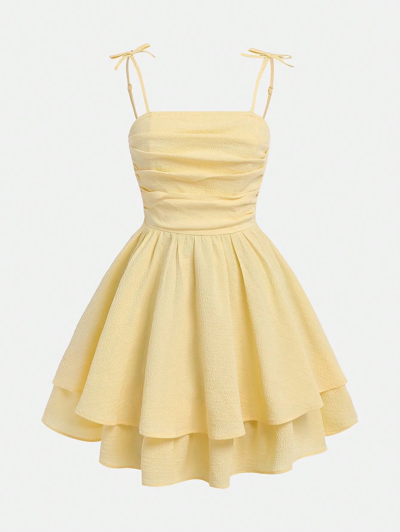 Mint Green Ruched Strap Dress with Tiered Skirt for Teen Girls
