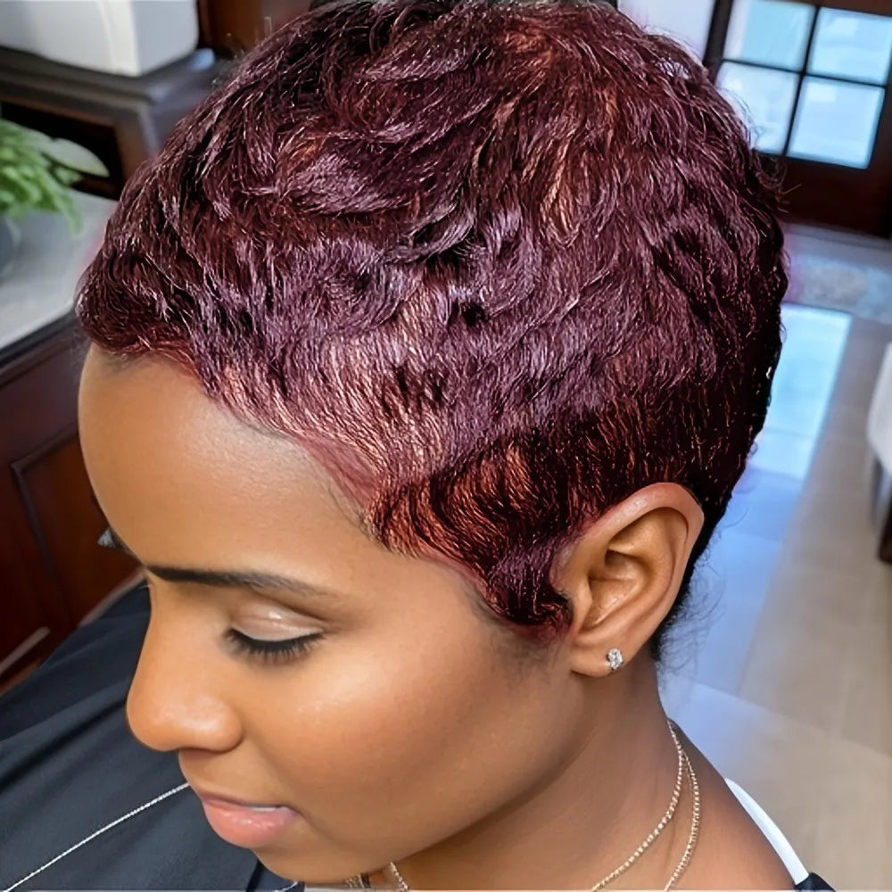 4inch brown color 150% density pixie cut wig short straight layered for women machine made daily paty use human hair wigs  ﻿