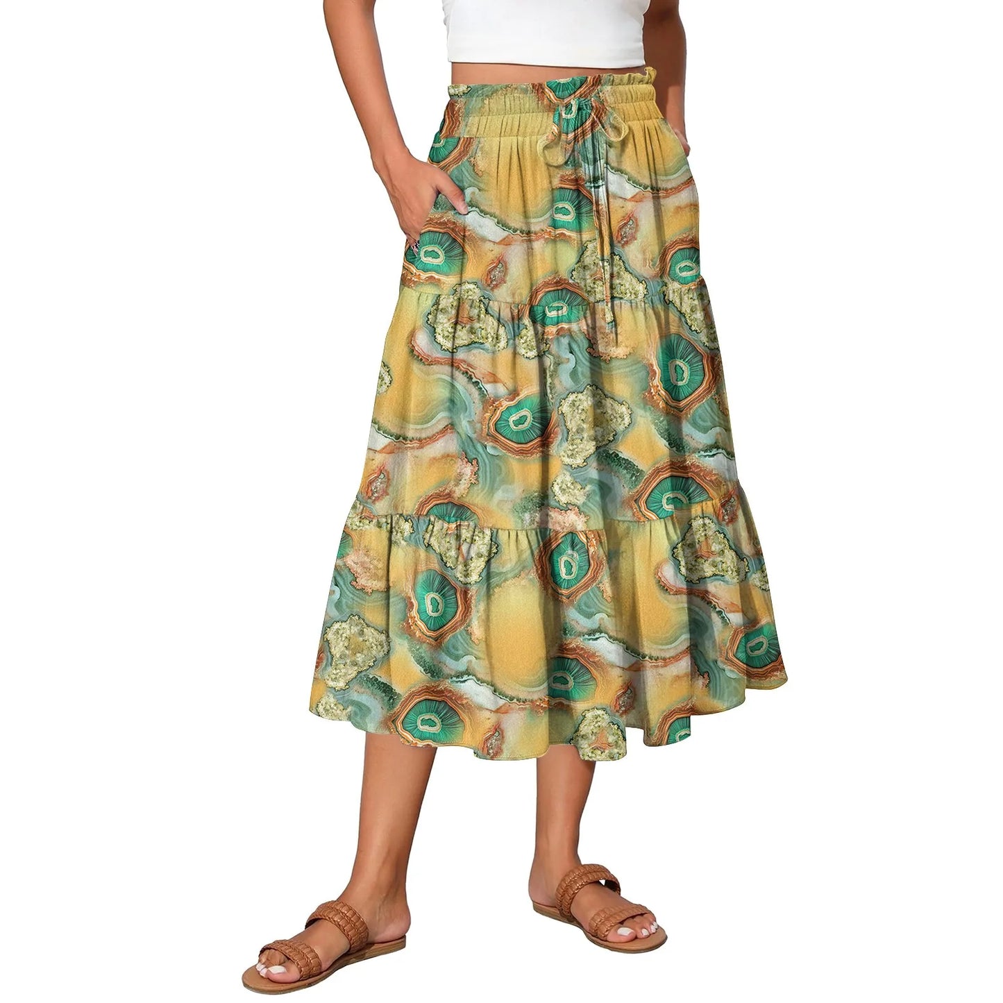 Womens Maxi Skirt Drawstring High Waisted Summer Long Skirts Lightweight Tiered Flowy Floral Pleated Skirts Vestidos Para Mujer