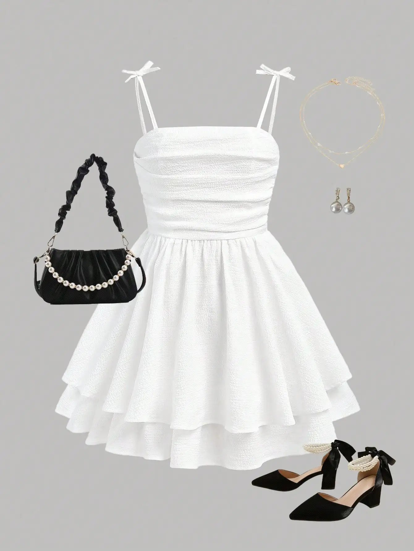 Mint Green Ruched Strap Dress with Tiered Skirt for Teen Girls