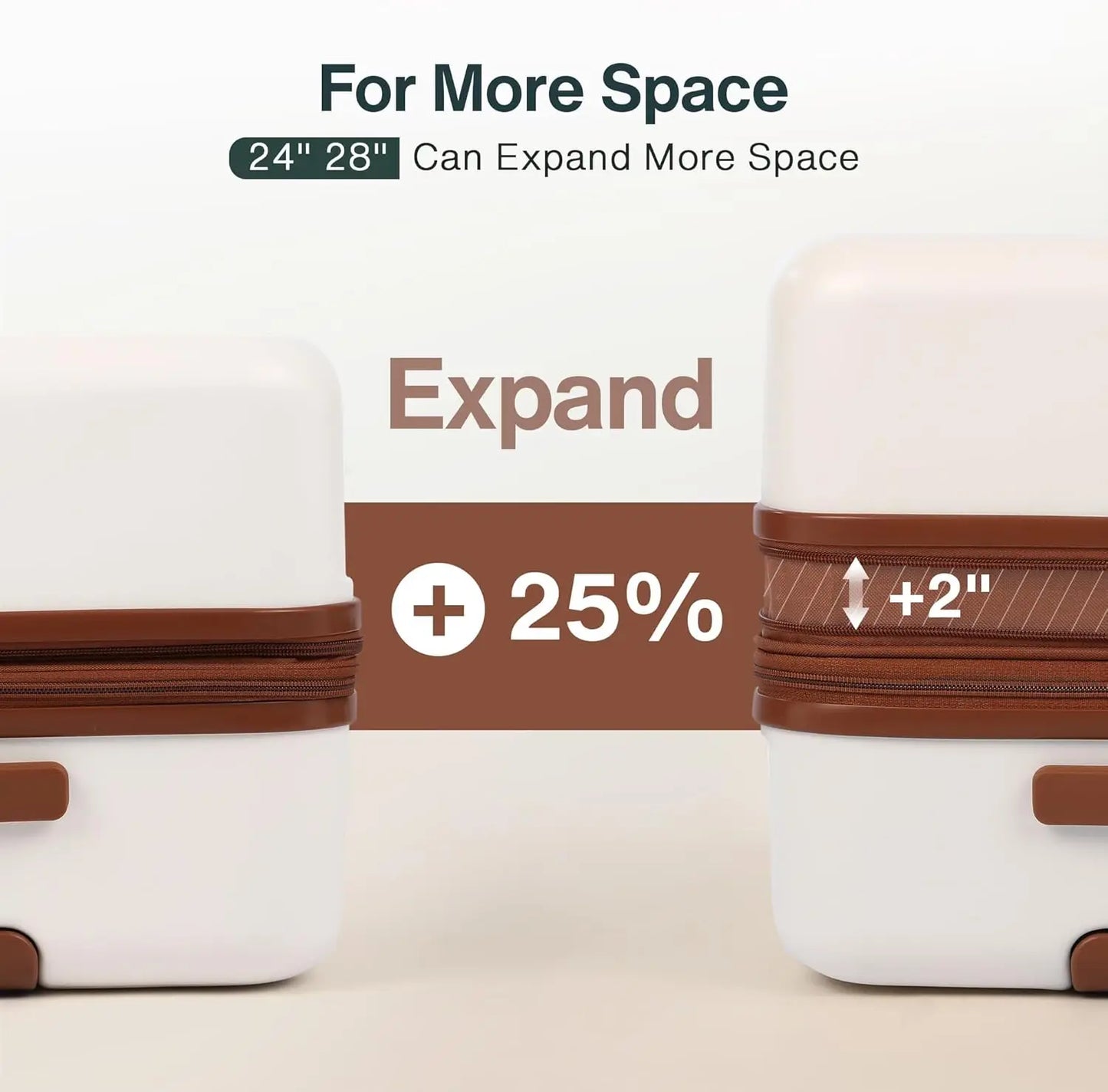 Luggage Hardside Expandable Ultra Durable 100% PC Lightweight Carry On Travel Suitcase SetLock Spinner Wheels, White Brown