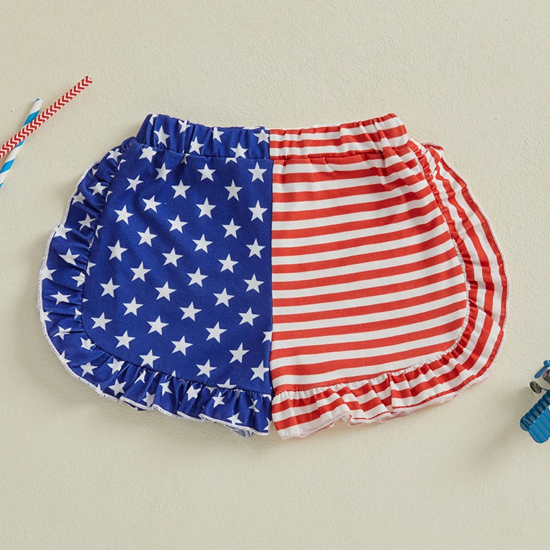Summer Toddler Girls Beach Shorts Kids Summer Elastic Band Fashion Star Stripe Print Lounge Shorts for Independence Day
