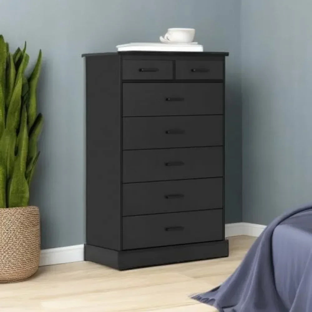 Black Dresser for Bedroom, Tall 7 Drawer Dresser with Sturdy Base, Wood Storage Tower Clothes Organizer, Large Storage Cabinet
