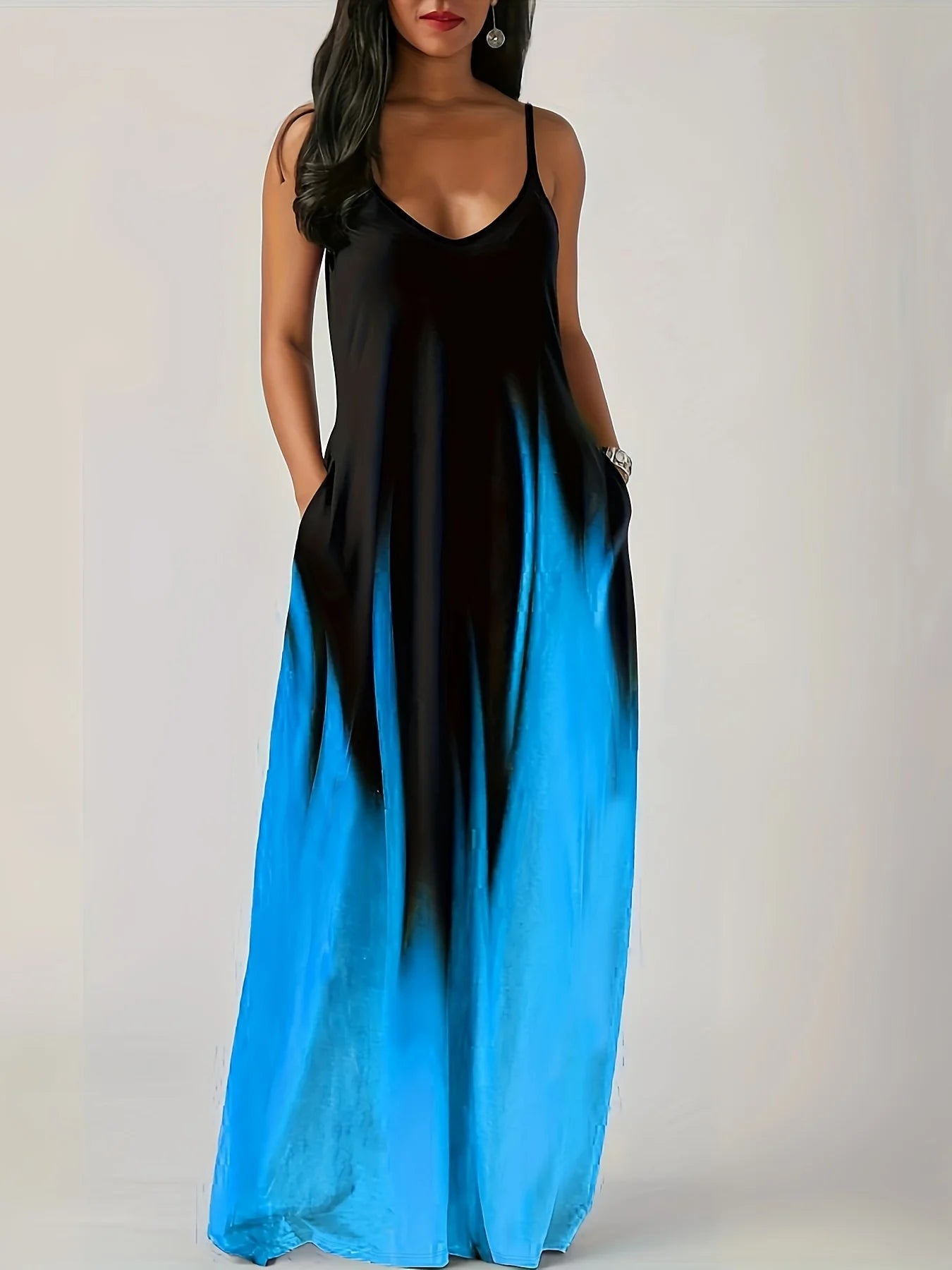 Plus size Summer cool style camisole long dress abstract fashion print temperament street dress