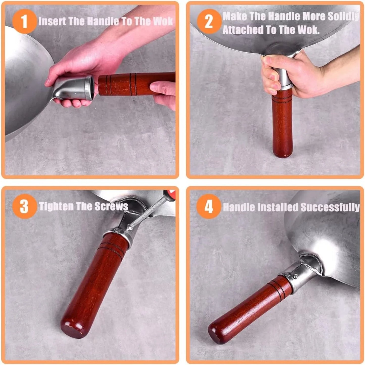 Carbon Steel Wok Traditional Hand Hammered Wok - 13.4" Chinese Wok Round Bottom Wok Pan Set with 8 Pcs Cookware Accessories