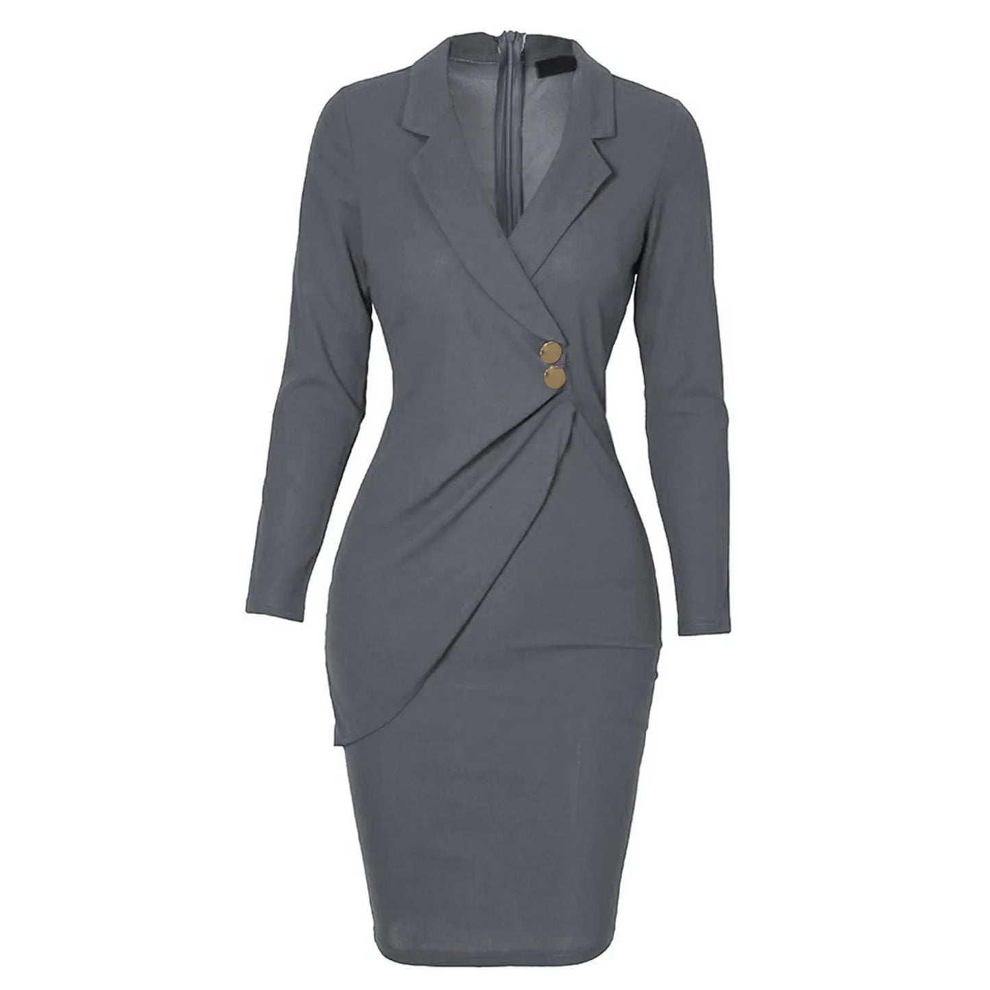 Women's Formal Blazer Dresses Black Solid Turn Down V-neck Long Sleeve Casaul Work Lady Dresses Two Buttons Vestidos