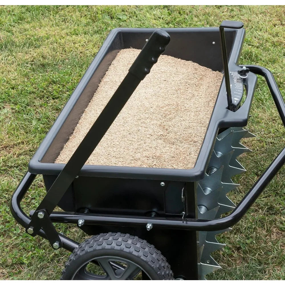 Tow-Behind Lawn & Garden Spiker/Seeder/Drop Spreader for Seed,Fertilizer, Salt, Ice Melt; Designed to Pull Behind Lawn & Garden