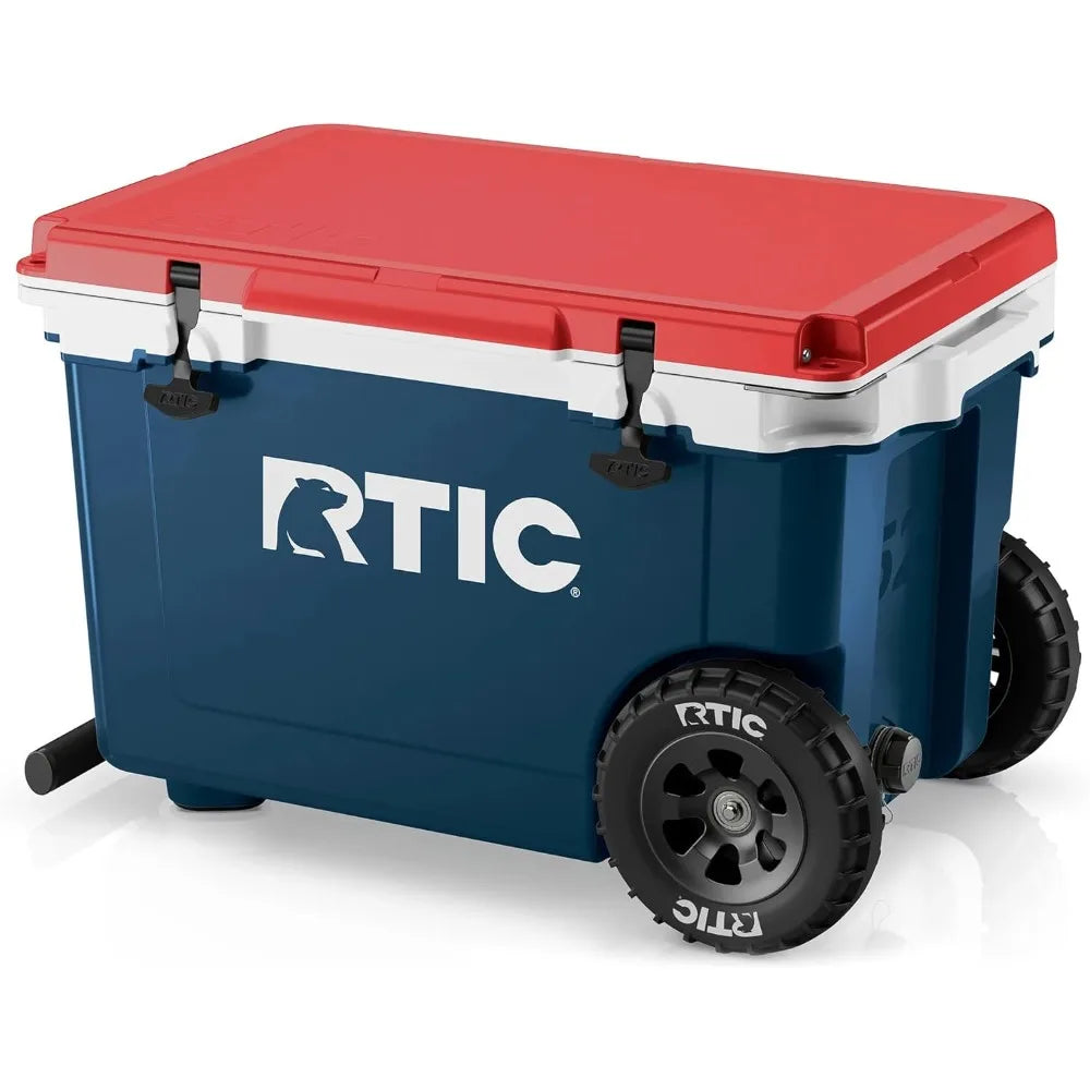 52 Quart Ultra-Light Wheeled Hard Cooler Insulated Portable Ice Chest Box for Beach, Drink, Beverage, Camping, Picnic, Fishing