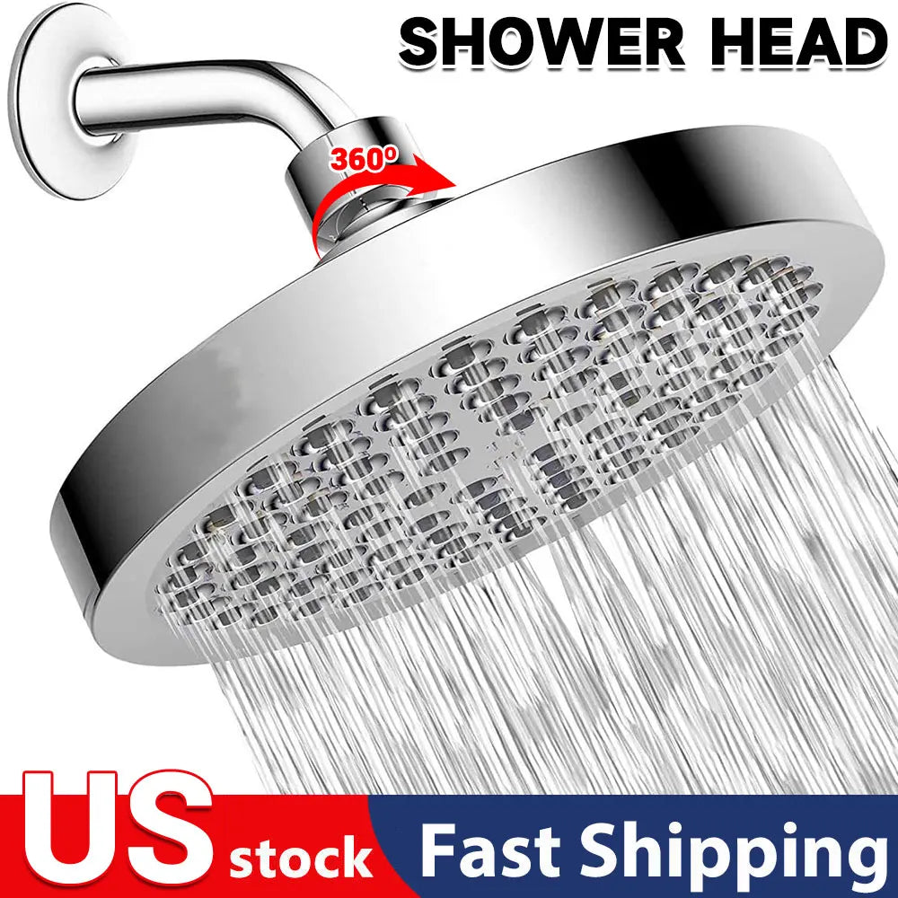New 6 inches High Pressure Rain Shower Head with Arm 1min Installation Polished Chrome Rainfall Showerhead Anti-Clogging Nozzles
