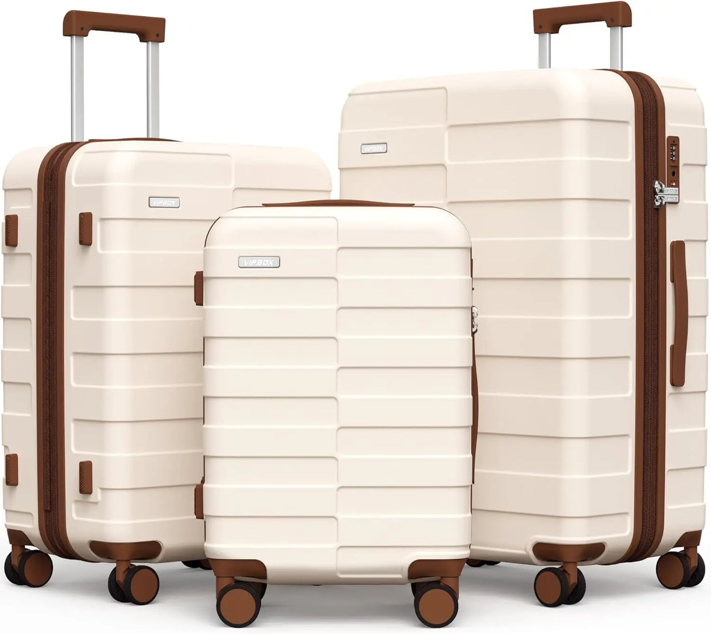 Luggage Hardside Expandable Ultra Durable 100% PC Lightweight Carry On Travel Suitcase SetLock Spinner Wheels, White Brown