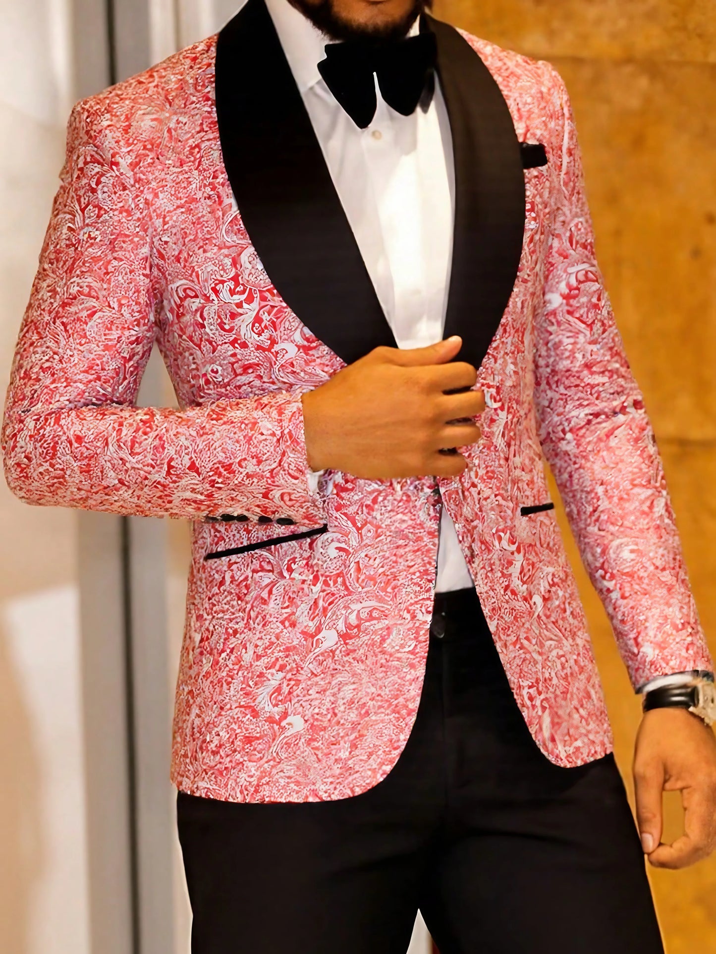Mens Floral Tuxedo Jacket Paisley Shawl Lapel Suit Blazer Jacket for Dinner,Prom,Wedding