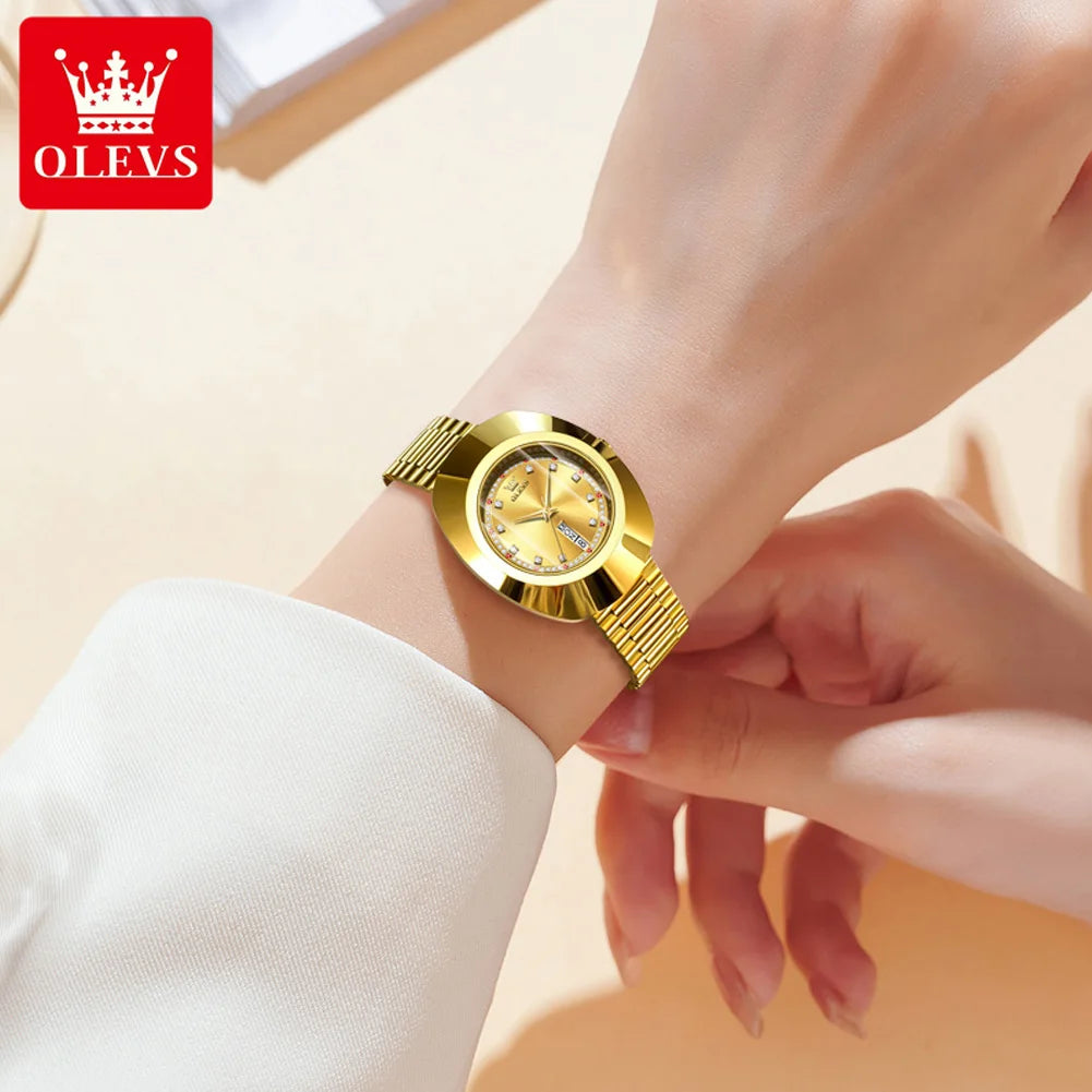 OLEVS 7017 Elegant Brand Women's Watch Luxury Diamond Rhombus Mirror Waterproof Quartz Watch Gold Dress Bracelet Women's Watch