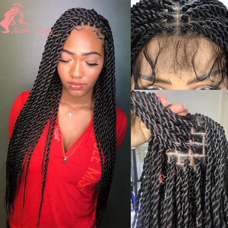 Long 36“ Synthetic Full Lace Wigs Twist Box Braided Wigs Lace Front Wig Knotless Braids Wig Black Women Cornrow Box Braided Wigs