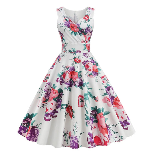 Summer Beach Sundress Women Fashion Sleeveless Sling V-neck Print Floral Higt Waist Long Dress Temperament Elegant Dress Vestido