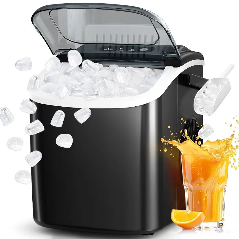 Ice Maker Countertop, Portable Ice Machine with Carry Handle, Self-Cleaning Ice Makers with Ice Scoop and Basket for Kitchen