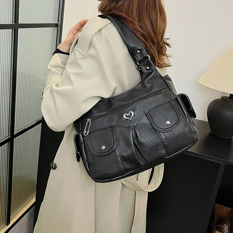 Luxury Shoulder Bag for Women Causal Tote Handbags Female PU Leather Tote Bag Ladies Designer Commuter Crossbody Messenger Bag