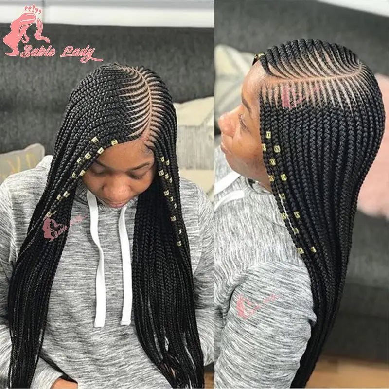 Faux Locs Crochet Cornrow Braided Wig Synthetic Full Lace Knotless Box Braids Wig Side Part Lace Wig Box Braided Wig for Women