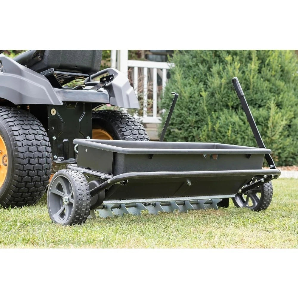 Tow-Behind Lawn & Garden Spiker/Seeder/Drop Spreader for Seed,Fertilizer, Salt, Ice Melt; Designed to Pull Behind Lawn & Garden
