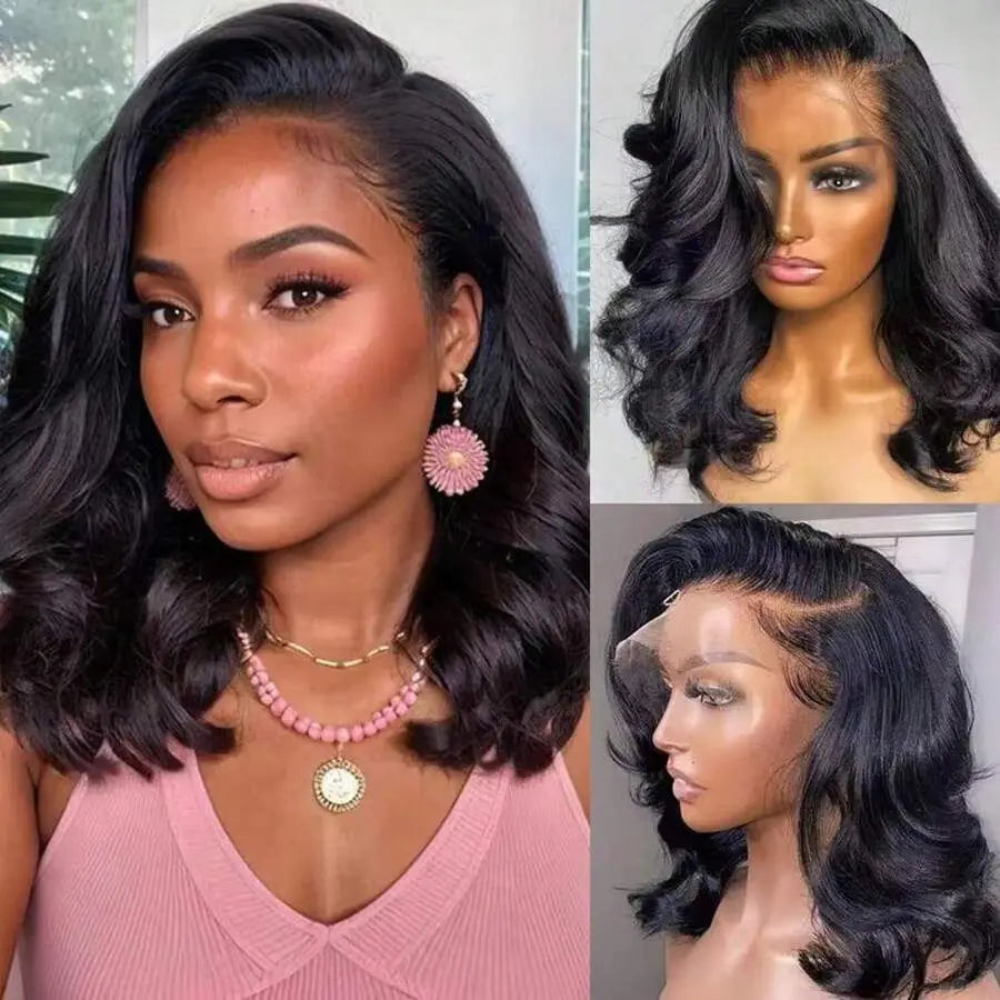 13x4 Bob Body Wave Wig 200% Density Brazilian Virgin Remy Human Hair Wig HD Transparent Lace Frontal Wigs Brazilian for Women