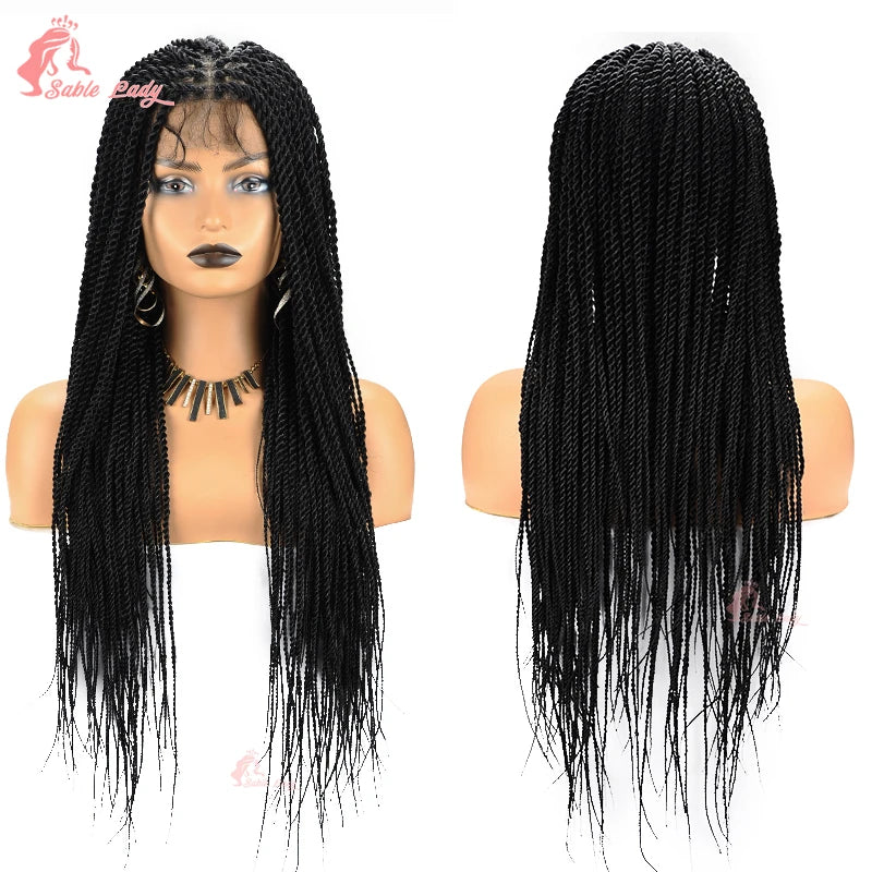 Long 36“ Synthetic Full Lace Wigs Twist Box Braided Wigs Lace Front Wig Knotless Braids Wig Black Women Cornrow Box Braided Wigs