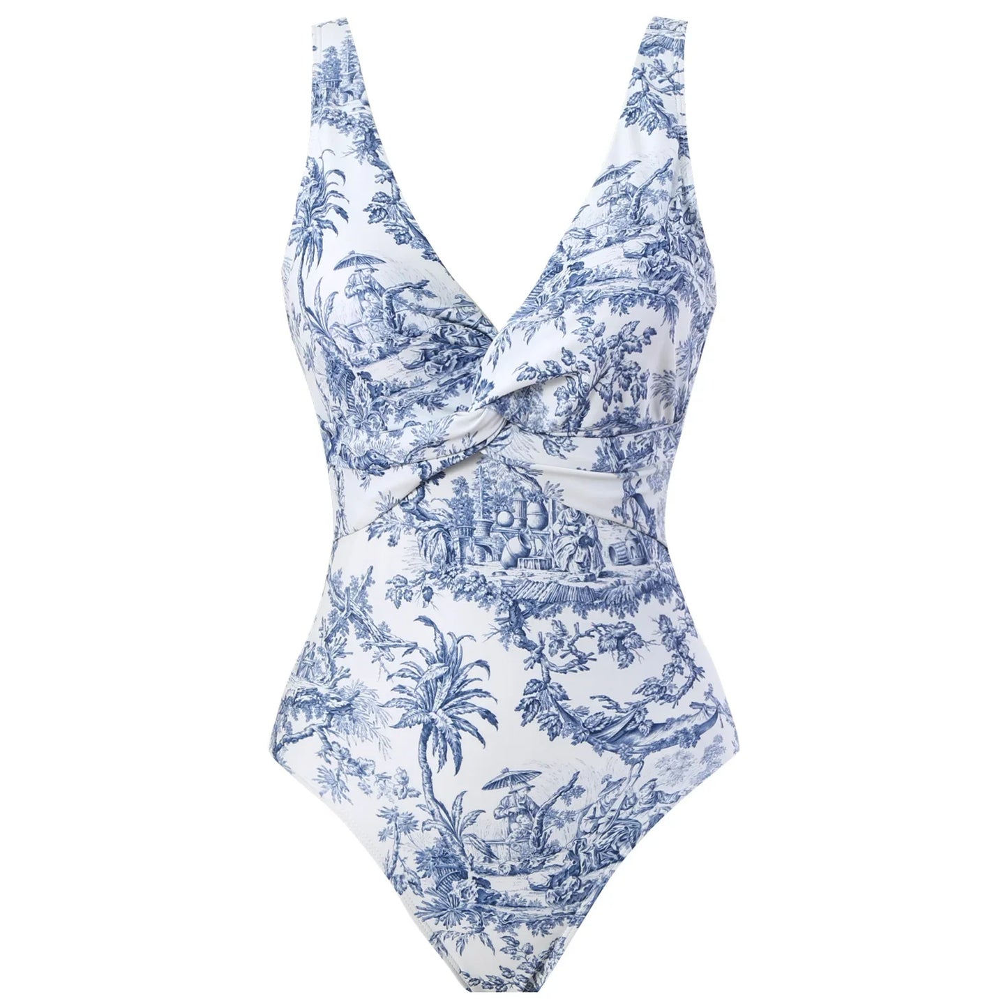 One-piece Bikini Set 2024 Women Floral Print V-neck Swimsuit Sexy High Waist Beach Skirt Bathing Suit Swimwear Summer Monokini