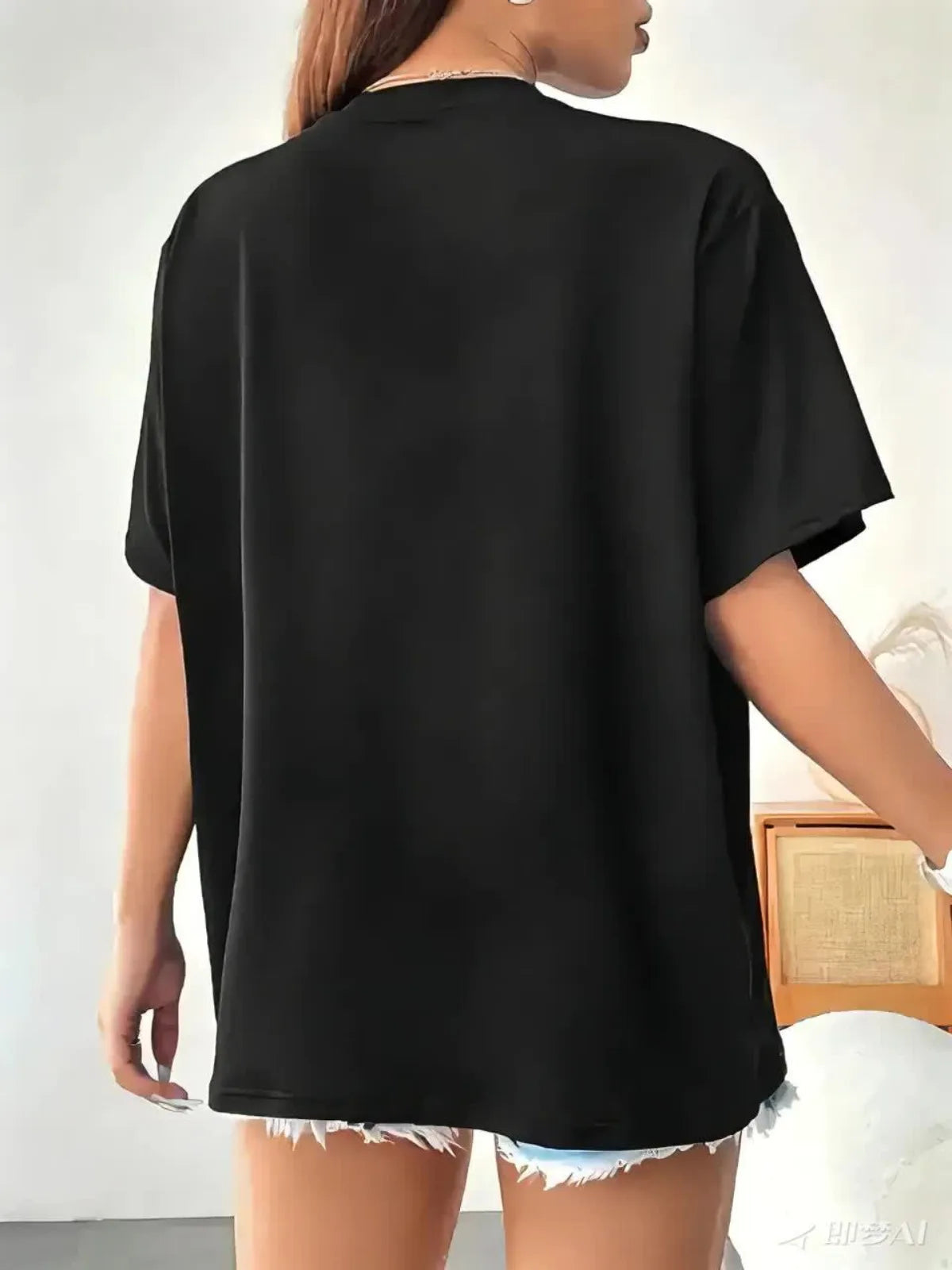Women's Short Sleeved Grandmother Butterfly Print T-shirt Round Neck Suitable for All Seasons Casual Cotton Top Women Clothes