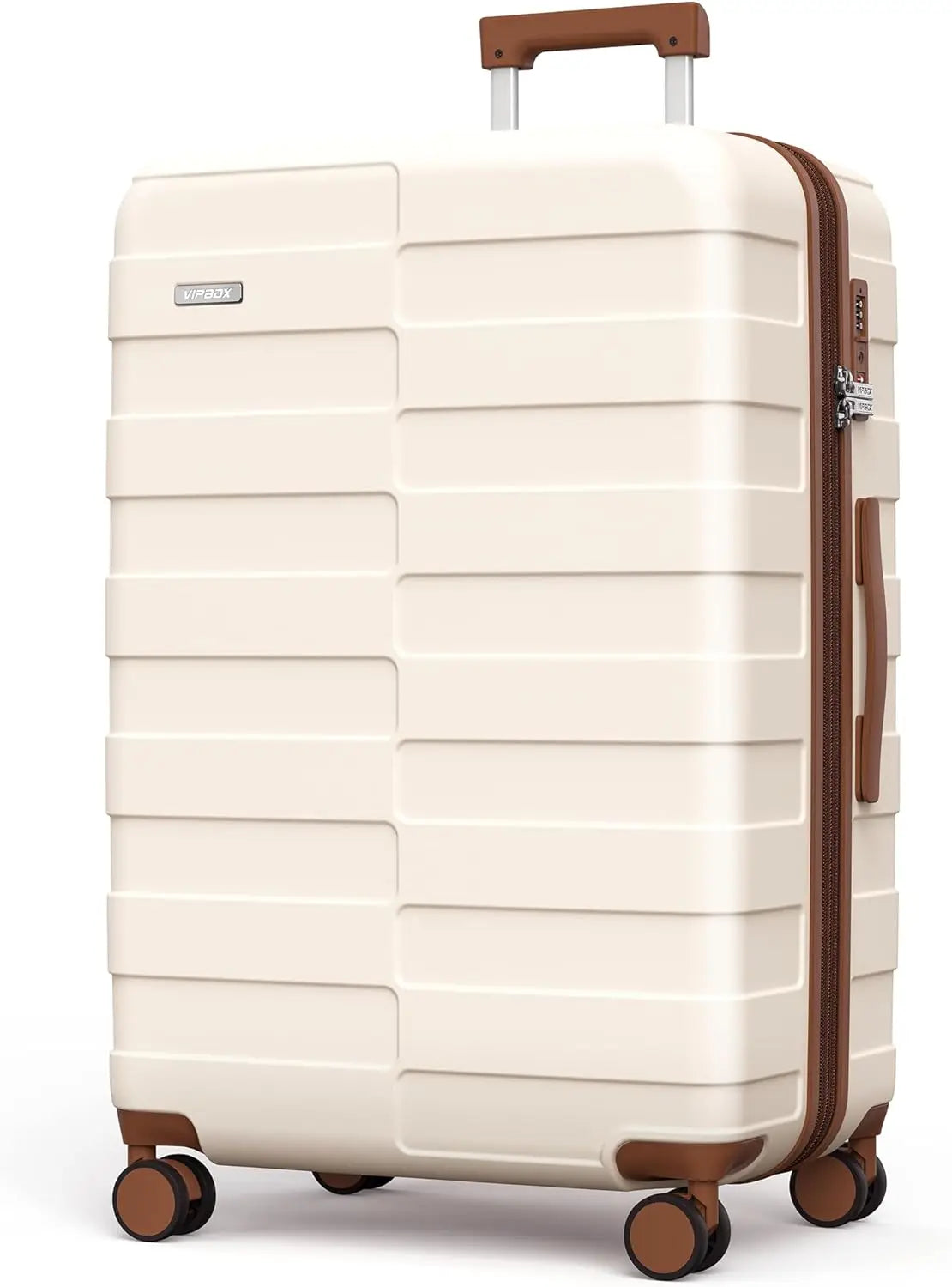Luggage Hardside Expandable Ultra Durable 100% PC Lightweight Carry On Travel Suitcase SetLock Spinner Wheels, White Brown